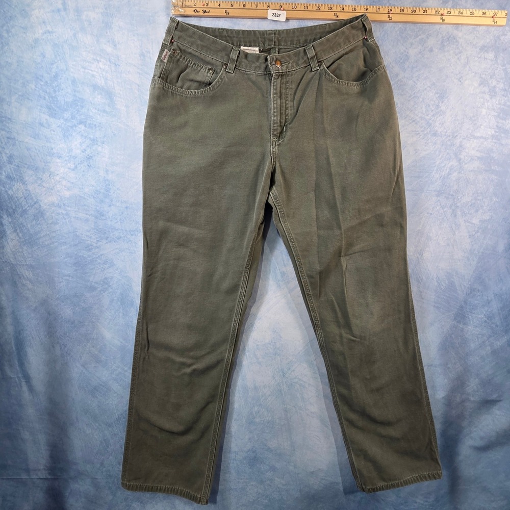 Carhartt Womens Carpenter Pants Olive Green Canvas Utility Workwear 14x32 YB155